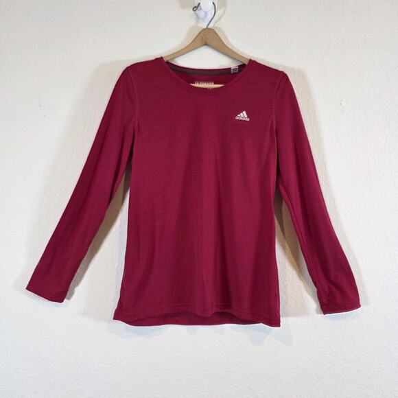 Adidas Women's Maroon Climalite Long Sleeve Ultimate Tee Activewear Top L LARGE - Picture 2 of 8
